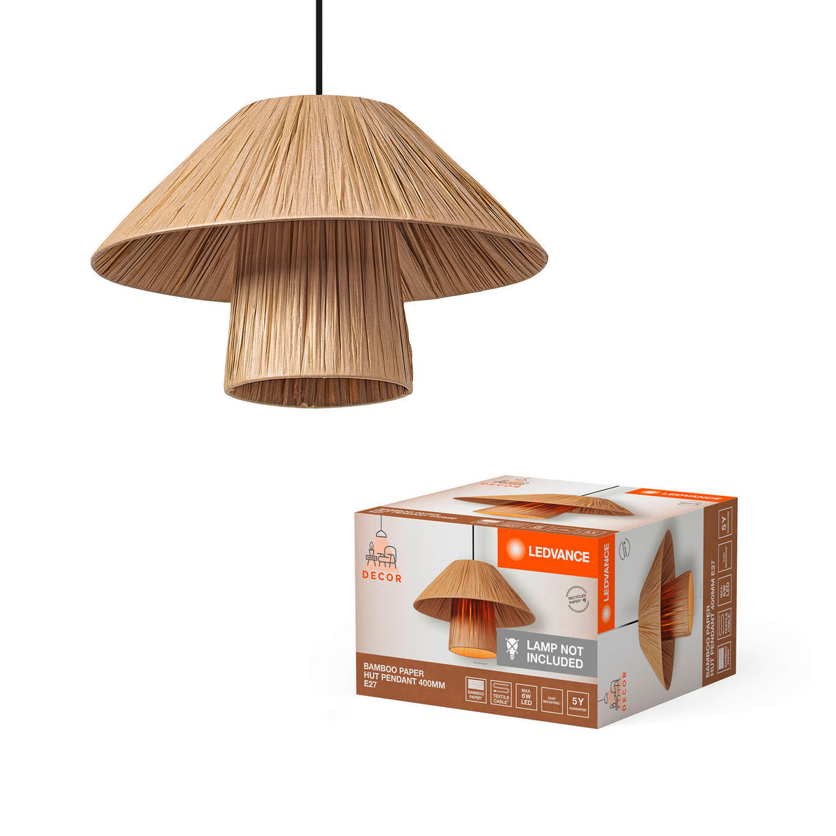 PENDELLEUCHTE 40/120 cm   - Braun, Natur, Naturmaterialien/Metall (40/120cm) - Ledvance