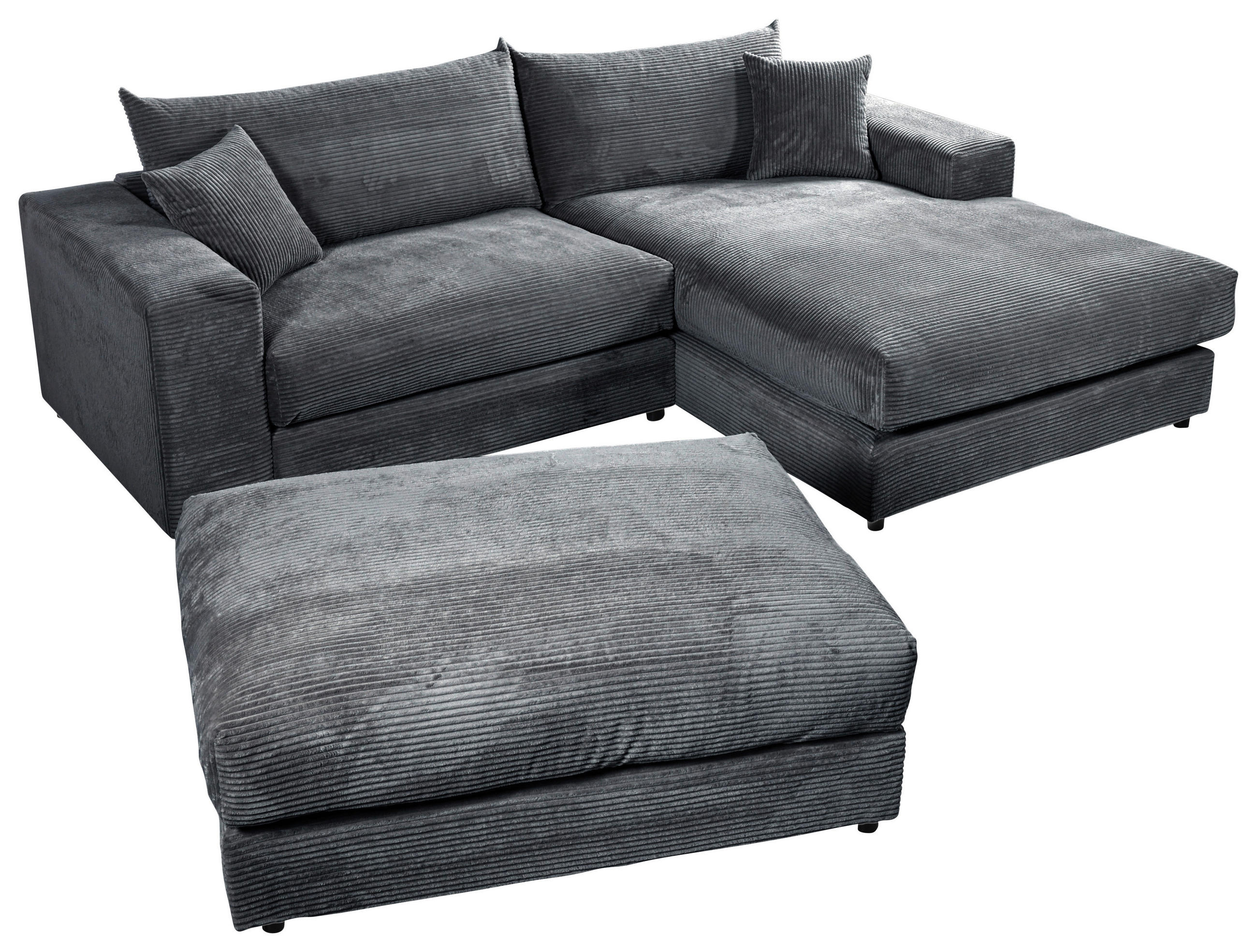 ECKSOFA FUNNY S Dunkelgrau Cord, Velours Zierkissen, Rückenkissen, Hocker  - Dunkelgrau/Schwarz, Basics, Kunststoff/Textil (265/180cm) - Livetastic