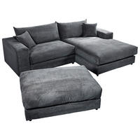 ECKSOFA FUNNY S Dunkelgrau Cord, Velours Zierkissen, Rückenkissen, Hocker  - Dunkelgrau/Schwarz, Basics, Kunststoff/Textil (265/180cm) - Livetastic