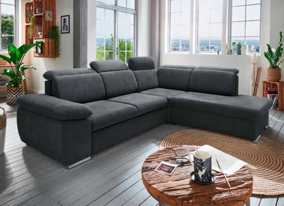 ECKSOFA Anthrazit Mikrofaser  - Chromfarben/Anthrazit, Design, Textil/Metall (283/228cm) - Livetastic