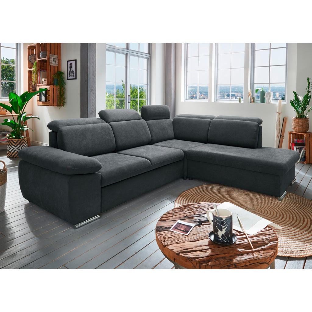 Thumbnail - Livetastic Ecksofa, Anthrazit, Textil, Uni, 5-Sitzer, Ottomane rechts, 283x228 cm, seitenverkehrt erhältlich, Schlafen a...