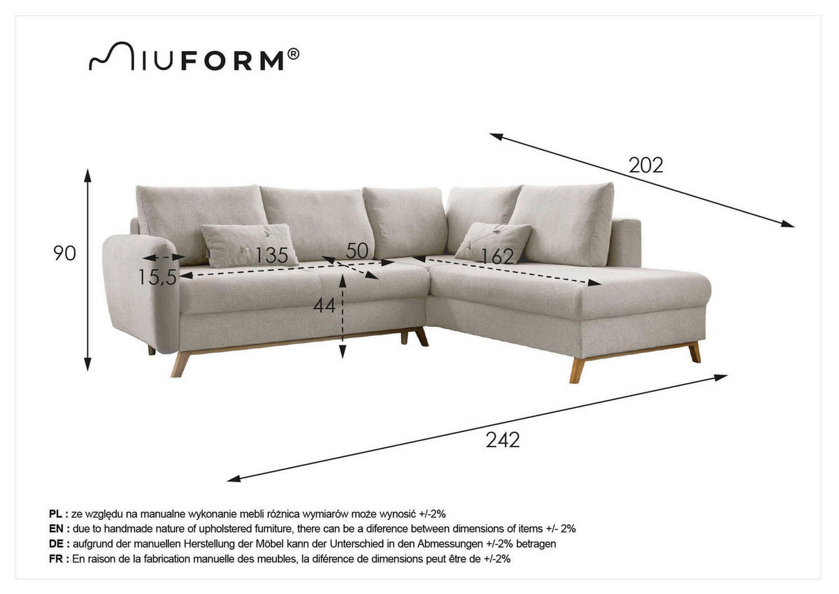 Colțar, textil, gri închis, 242/202 cm - gri închis/culoare natur, lemn/textil (242/202cm) - MID.YOU