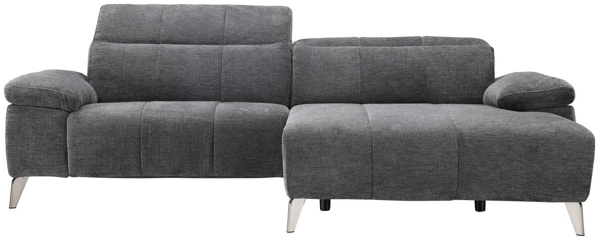 ECKSOFA Dunkelgrau Chenille  - Dunkelgrau/Silberfarben, Design, Textil/Metall (262/175cm) - Livetastic