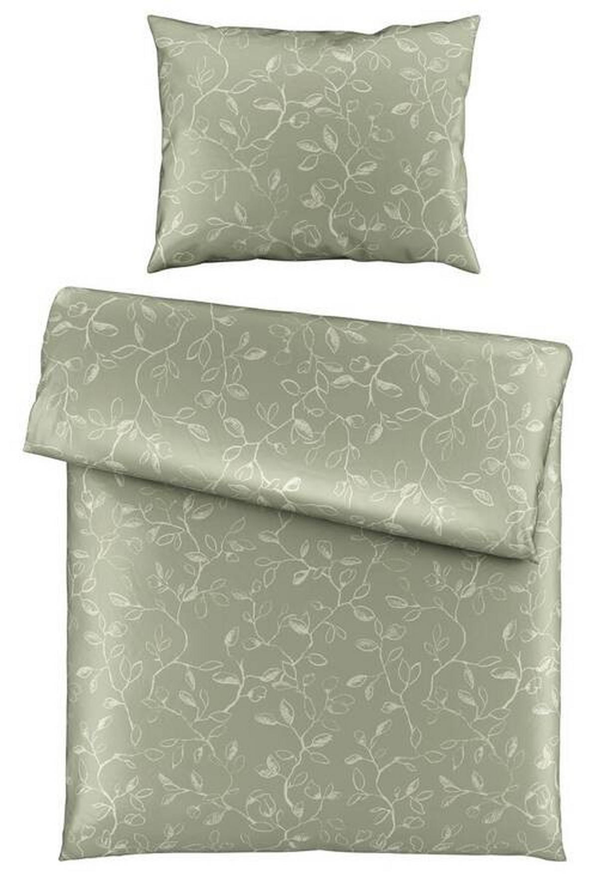 BETTWÄSCHESET Lara Satin 160/210 cm  65 cm/100 cm  - Grün, Natur, Textil (160/210cm) - Bio:Vio