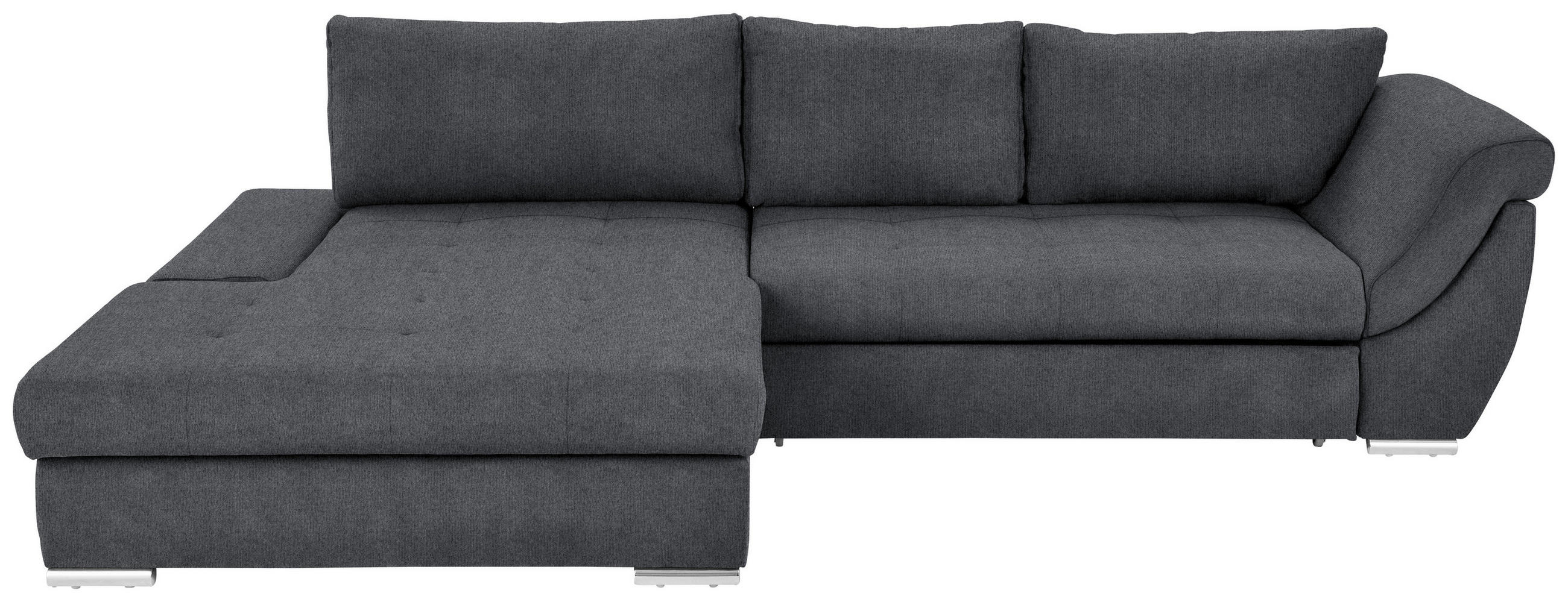 ECKSOFA Flachgewebe Graphitfarben  - Silberfarben/Graphitfarben, Design, Textil/Metall (174/306cm) - MID.YOU