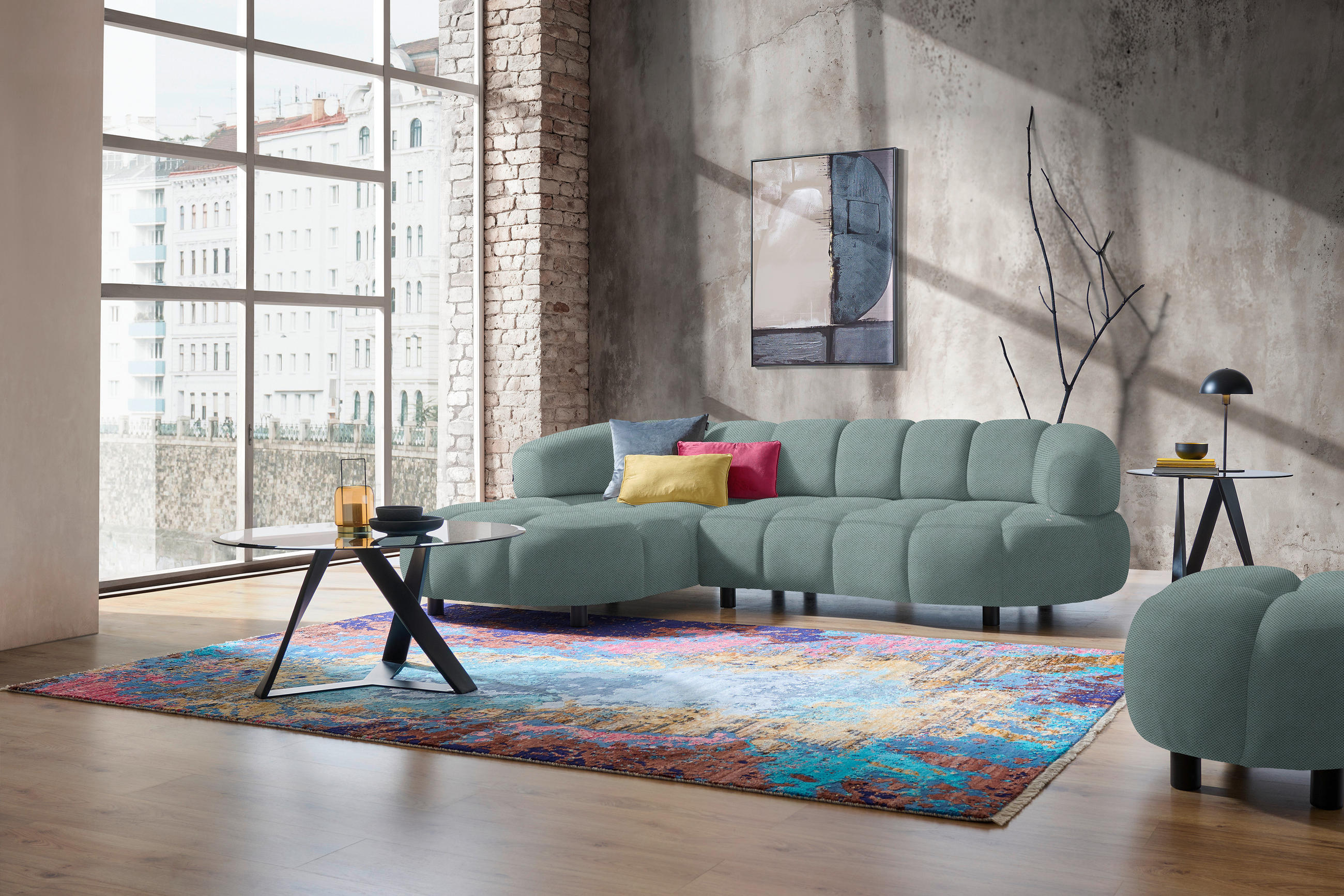 ECKSOFA in Webstoff Mintgrau  - Mintgrau/Schwarz, Design, Holz/Textil (183/284cm) - Welnova