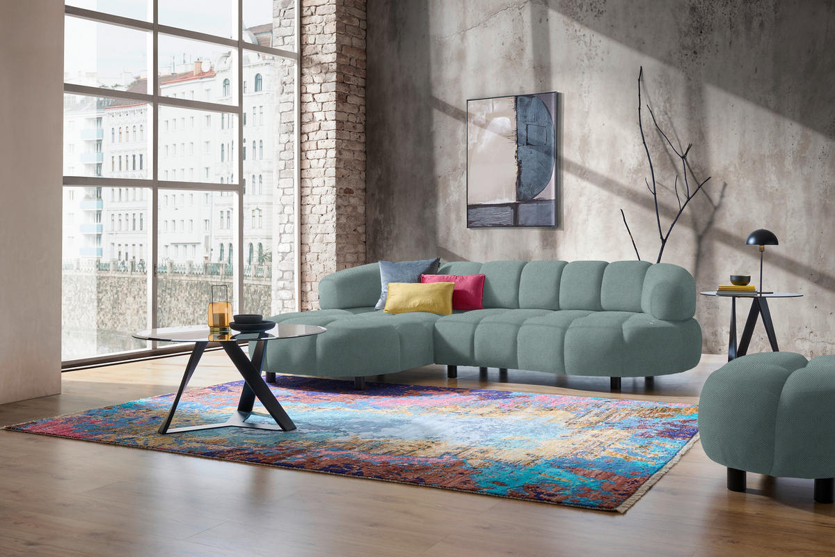 ECKSOFA in Webstoff Mintgrau  - Mintgrau/Schwarz, Design, Holz/Textil (183/284cm) - Welnova