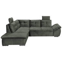 ECKSOFA in Mikrovelours Dunkelgrün  - Dunkelgrün/Schwarz, Konventionell, Kunststoff/Textil (217/265cm) - Carryhome