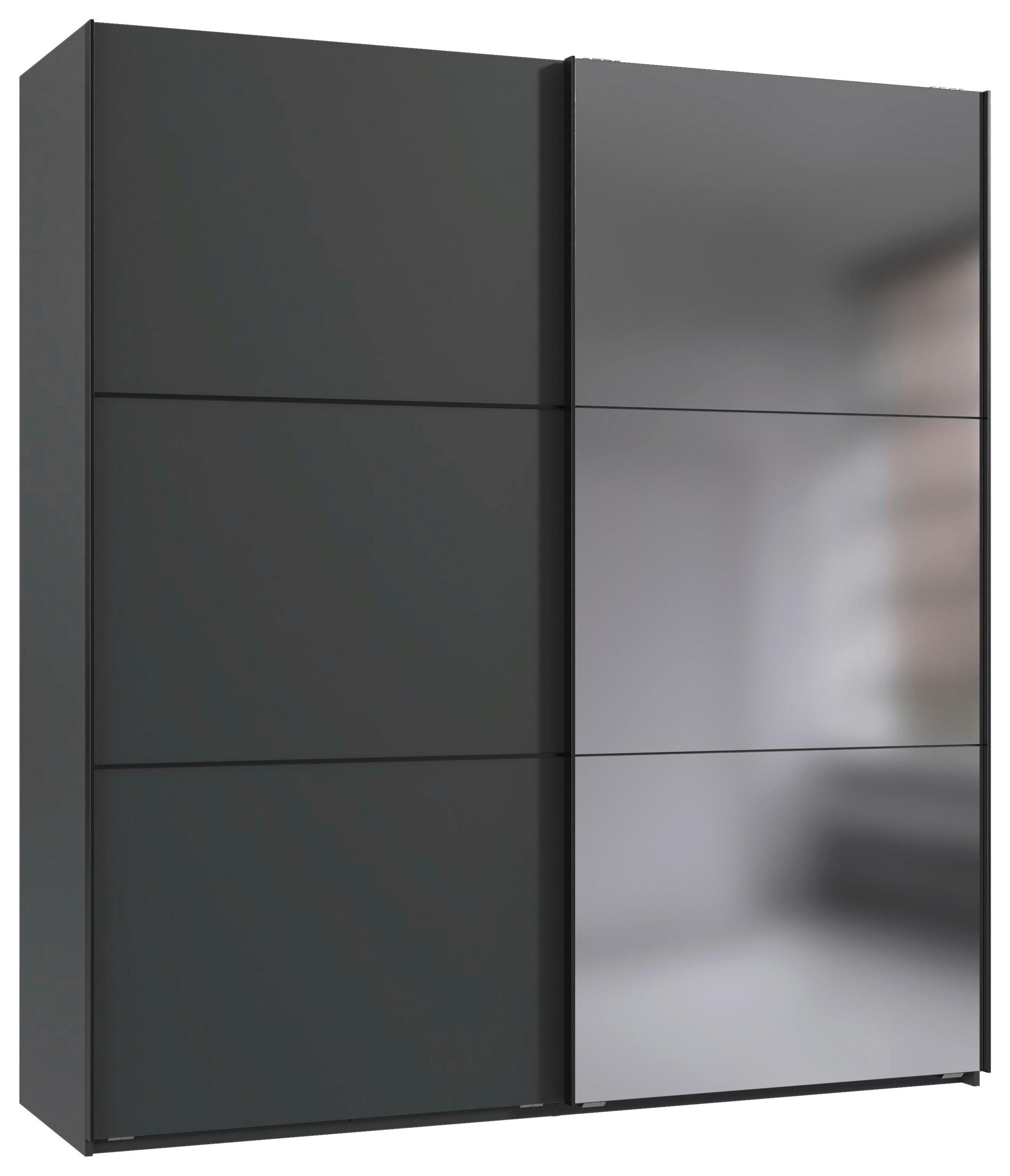 SCHWEBETÜRENSCHRANK 200/216/65 cm 2-türig Graphitfarben, Schwarz  - Schwarz/Graphitfarben, KONVENTIONELL, Glas/Holzwerkstoff (200/216/65cm) - Stylife