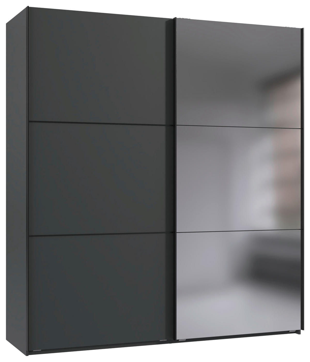 SCHWEBETÜRENSCHRANK 200/216/65 cm 2-türig Graphitfarben, Schwarz  - Schwarz/Graphitfarben, KONVENTIONELL, Glas/Holzwerkstoff (200/216/65cm) - Stylife