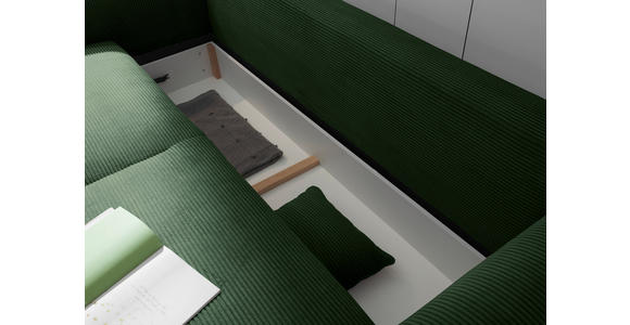SCHLAFSOFA mit Stoffauswahl, Liegefunktion, Rücken echt Cord Dunkelgrün - Dunkelgrün/Schwarz, KONVENTIONELL, Kunststoff/Textil (247/95/125cm) - Hom`in