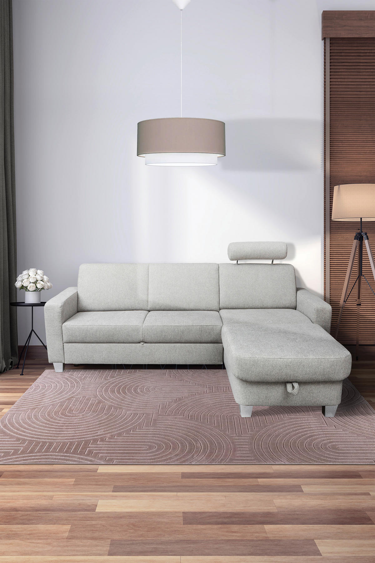 SAROKKANAPÉ textil szürke  - króm/szürke, Basics, textil (228/165cm) - Xora
