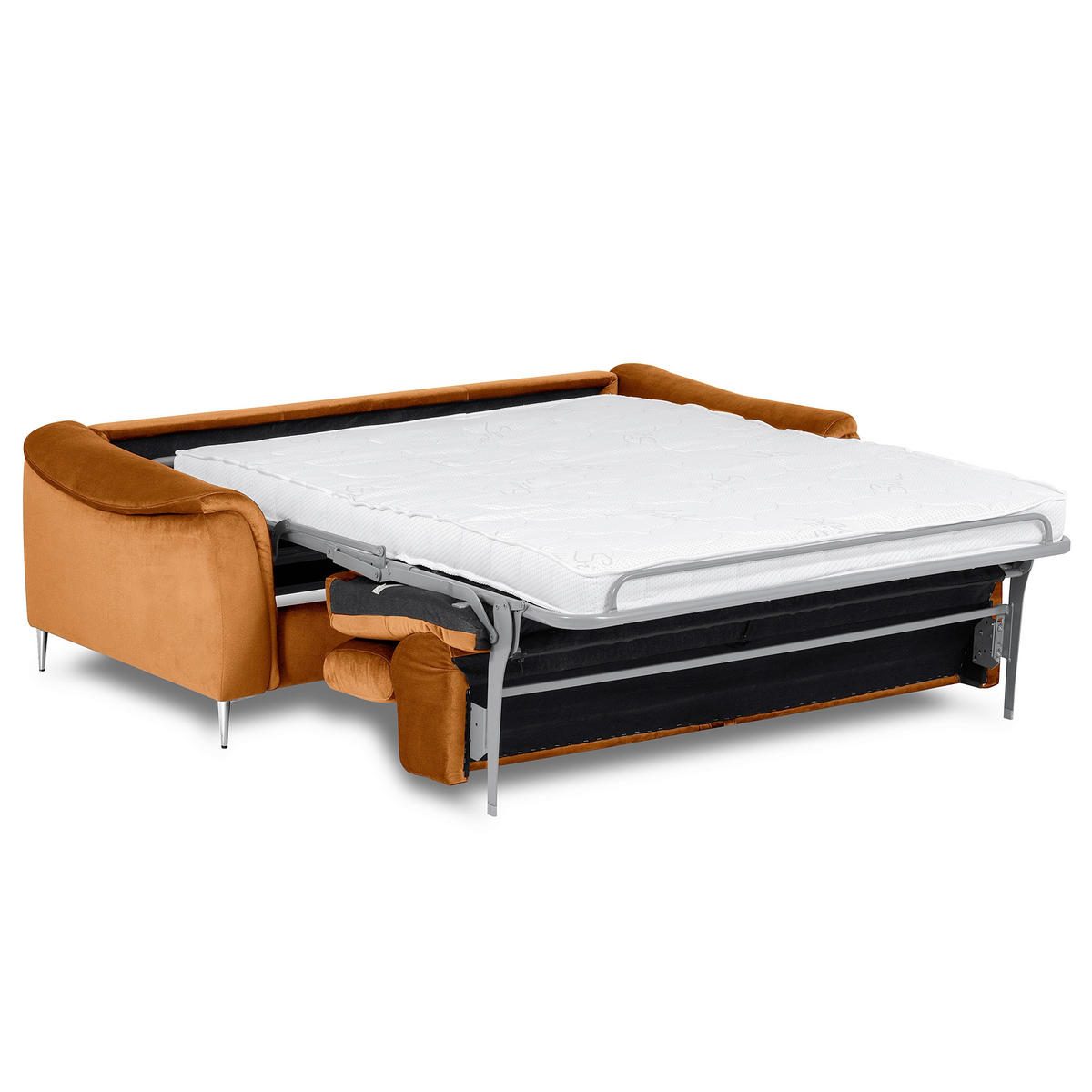 SCHLAFSOFA Samt Cognac  - Chromfarben/Cognac, Design, Textil/Metall (203/77-98/103cm) - MID.YOU