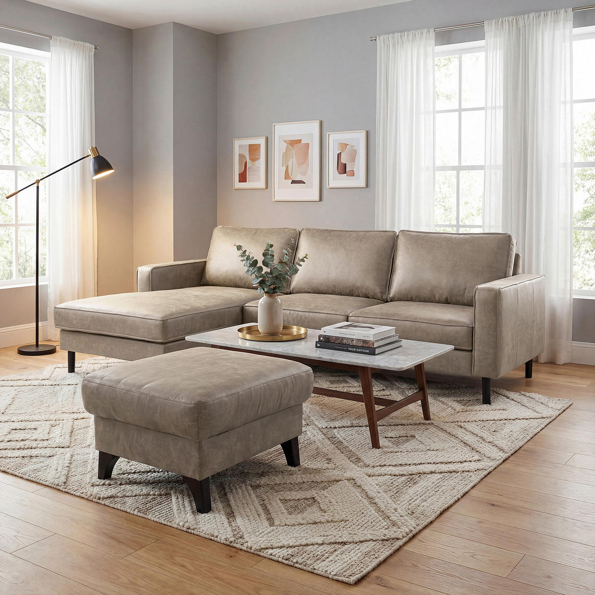ECKSOFA Hellgrau Echtleder Lederlook Bettkasten, Schlaffunktion, Rücken echt  - Hellgrau/Schwarz, Design, Leder/Textil (166/238cm) - Livetastic
