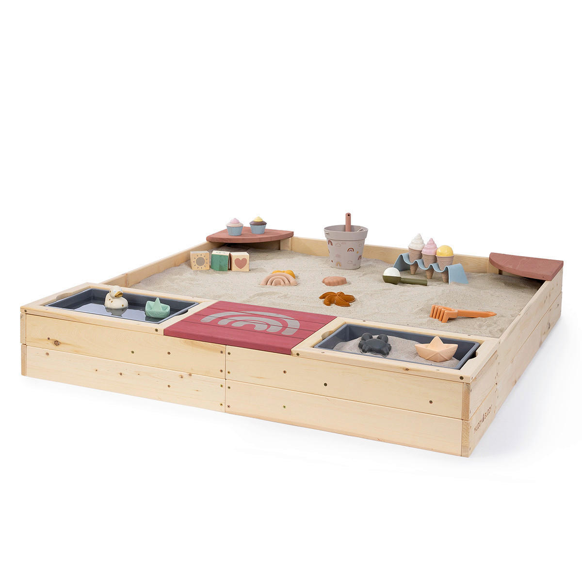 SANDKASTEN  BEACH REBEL 135/125/20 cm  - Naturfarben/Rosa, Basics, Holz (135/125/20cm) - MUDDY BUDDY