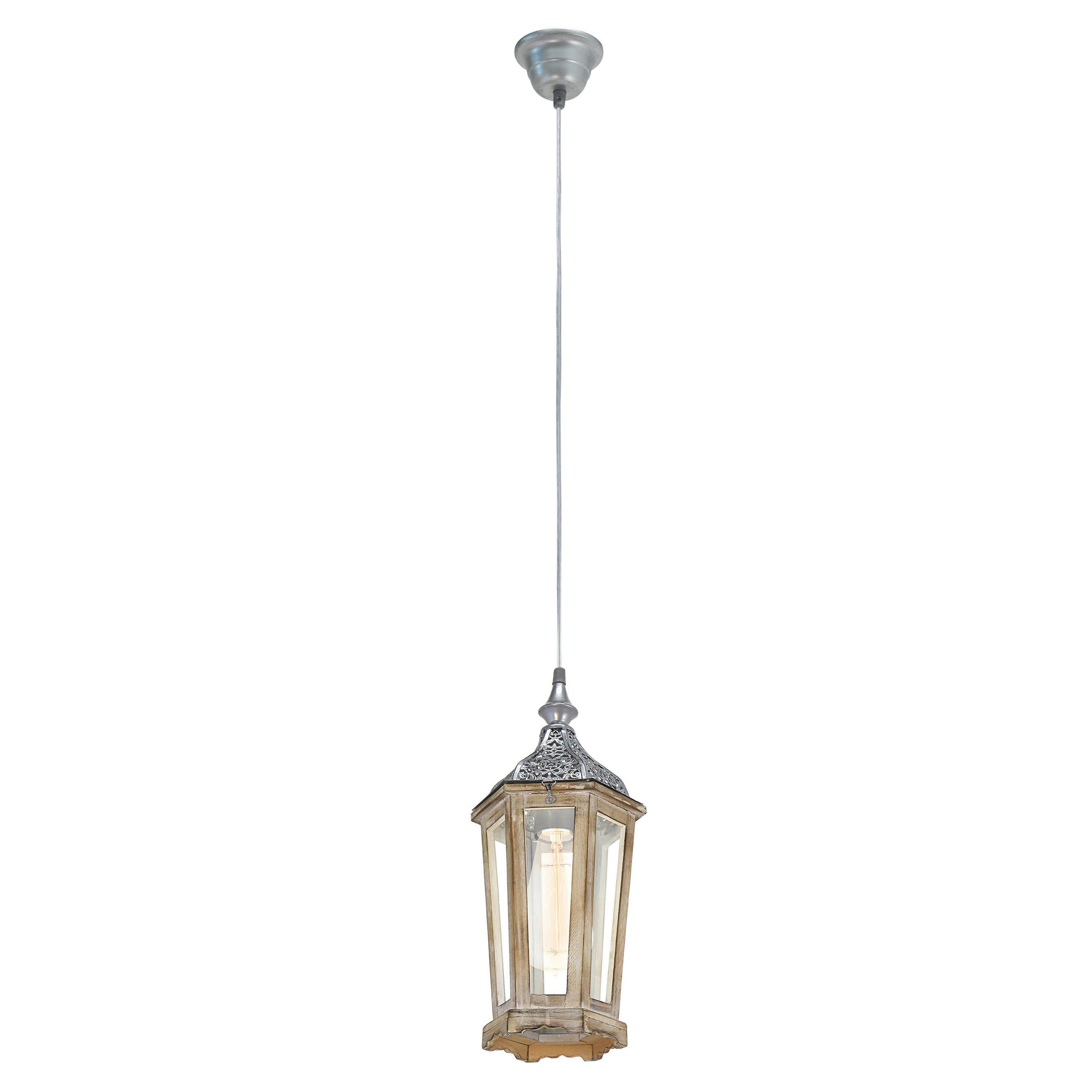 HÄNGELEUCHTE 15/110 cm   - Silberfarben/Grau, LIFESTYLE, Glas/Holz (15/110cm) - Eglo