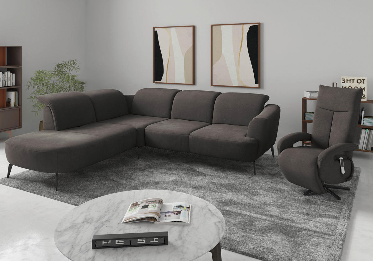 ECKSOFA in Flachgewebe Graphitfarben  267/300 cm  - Schwarz/Graphitfarben, KONVENTIONELL, Textil/Metall (267/300cm) - Sit & More