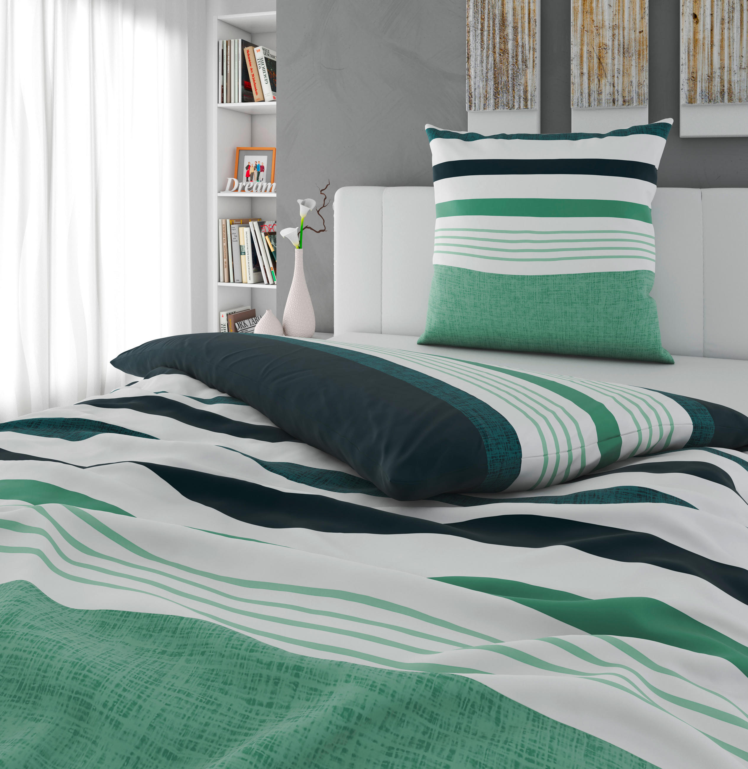 BETTWÄSCHE Elis Renforcé 135/200 cm  - Grün, KONVENTIONELL, Textil (135/200cm) - Novel
