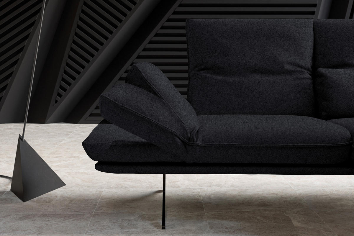ECKSOFA in Echtleder Schwarz  - Schwarz, Design, Leder/Metall (210/130cm) - Dieter Knoll