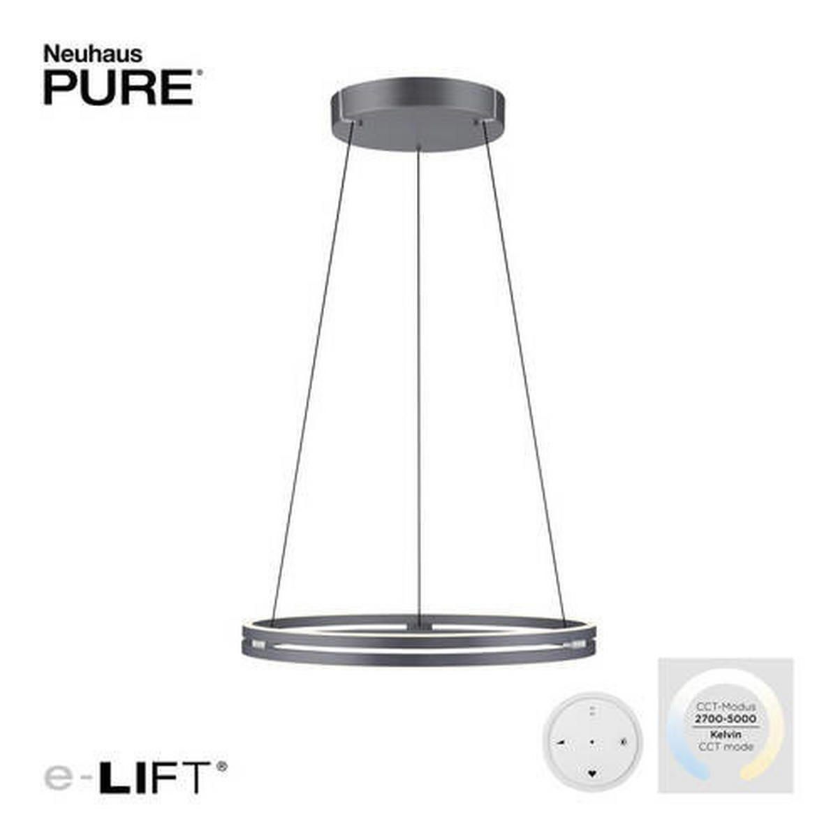 VISEČA LED-SVETILKA  Pure-Loop /2400 lm/2700-5000 K/230 V/ - siva, Design, kovina/umetna masa (70.1/70.1/40-350cm)