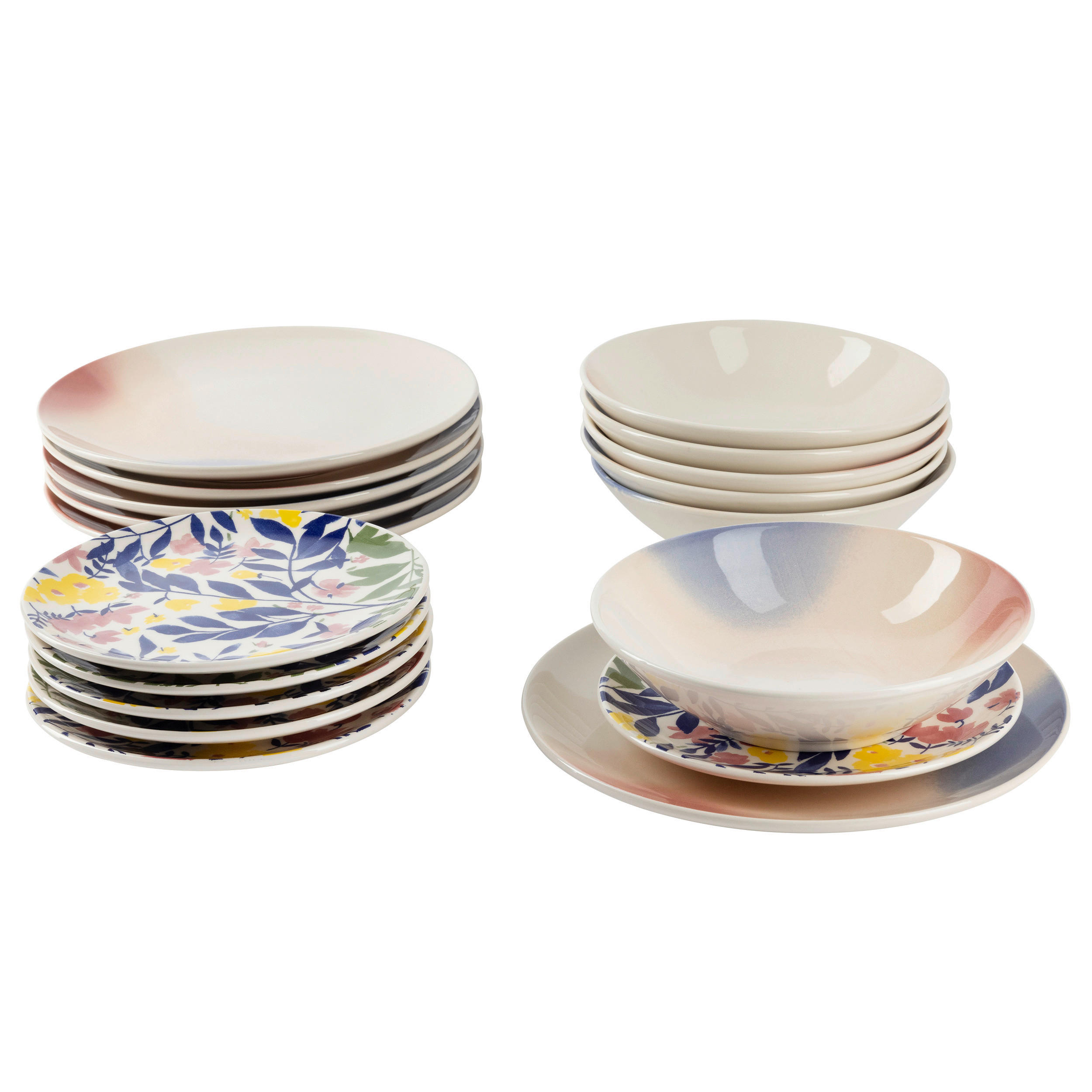 TAFELSERVICE 18-teilig  - Pink/Weiß, LIFESTYLE, Keramik - Novel