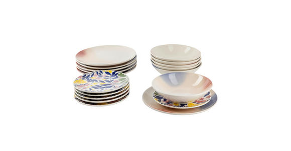 TAFELSERVICE 18-teilig  - Pink/Weiß, LIFESTYLE, Keramik - Novel