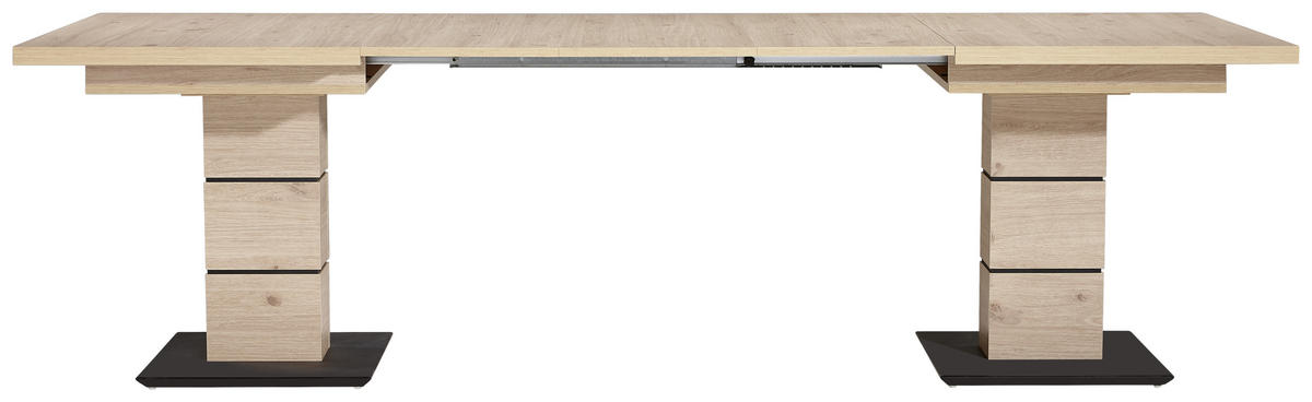 ESSTISCH Schwarz, Eichefarben rechteckig  ausziehbar  - Eichefarben/Schwarz, Design, Holzwerkstoff (140-220/90/75cm) - Dieter Knoll