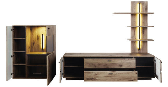 WOHNWAND in Anthrazit, Eichefarben 300/181/50 cm - Eichefarben/Anthrazit, KONVENTIONELL, Glas/Holzwerkstoff (300/181/50cm) - Cantus