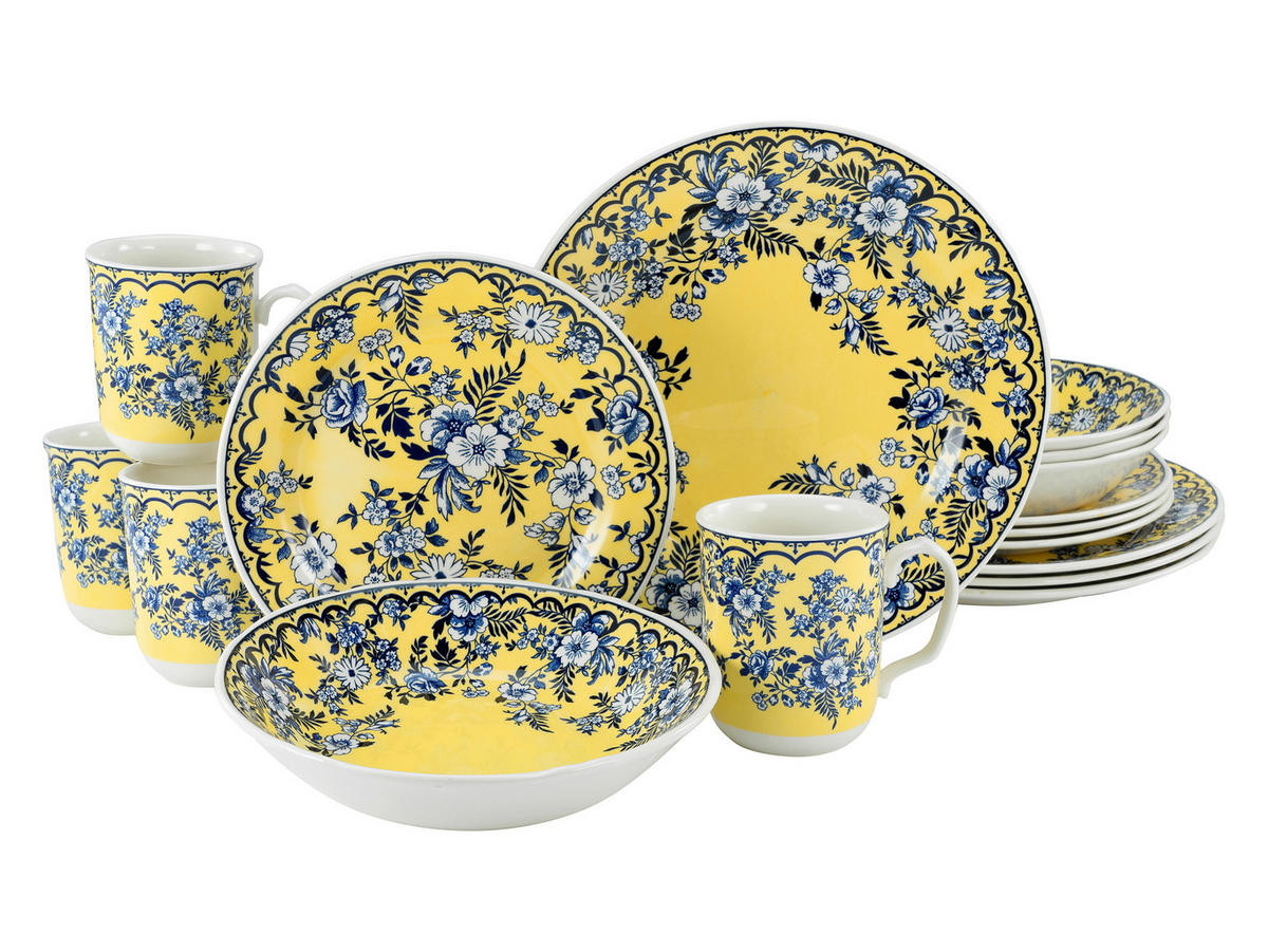 KOMPLETT SERVIS Ming Flower 16 delar  - gul, Basics, keramik - Creatable