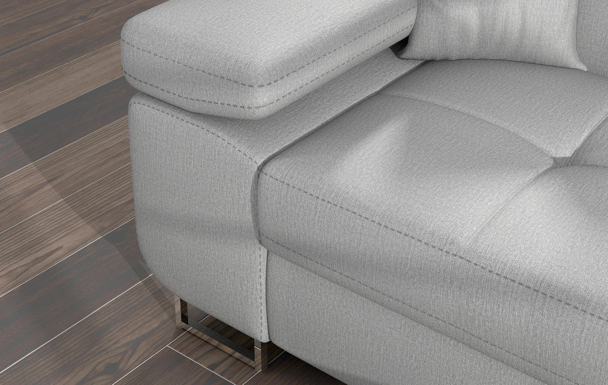 ECKSOFA in Samt Hellgrau  289/203 cm  - Chromfarben/Hellgrau, Design, Textil/Metall (289/203cm) - MID.YOU