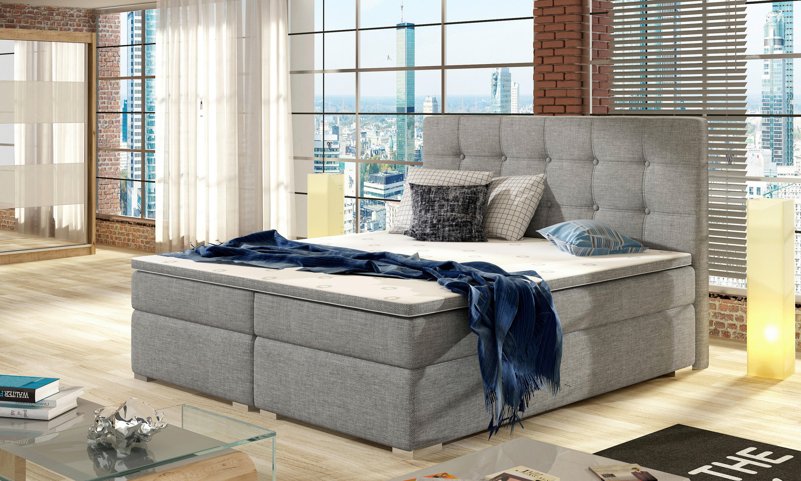 BOXBETT 160/200 cm,  in Hellgrau, Topper, H3 + H3 = fest  - Silberfarben/Hellgrau, MODERN, Textil (160/200cm) - MID.YOU