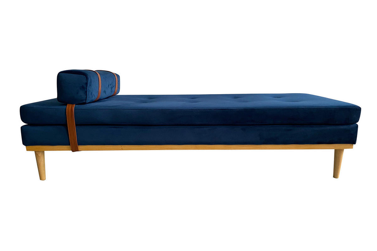 CHAISELONGUE Samt Blau  - Blau/Naturfarben, MODERN, Holz/Textil (180/42/75cm) - Livetastic