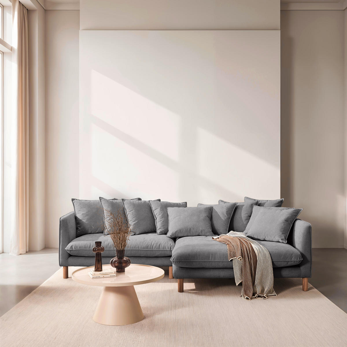 ECKSOFA Grau Chenille  - Buchefarben/Grau, KONVENTIONELL, Holz/Textil (276/162cm) - Carryhome