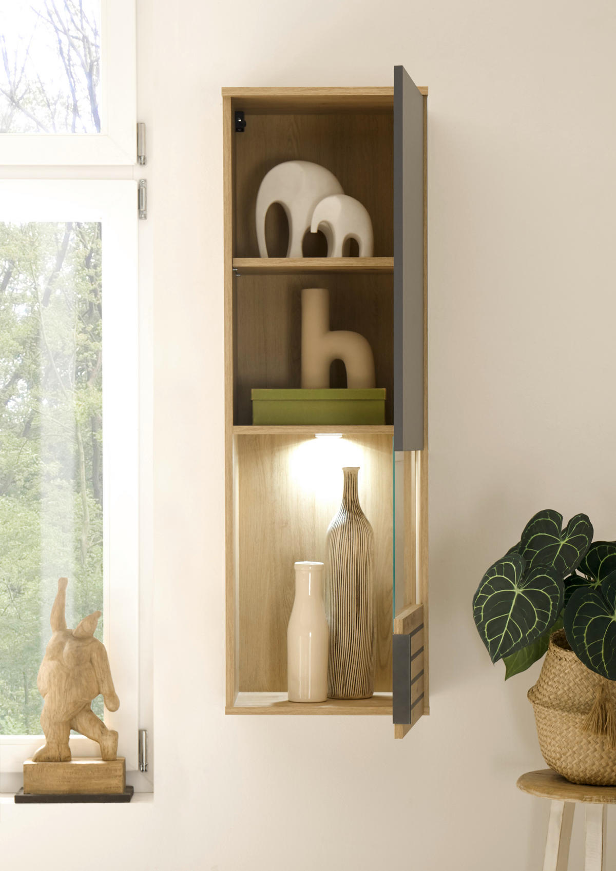HÄNGEVITRINE in Eiche Artisan, Grau  - Eiche Artisan/Grau, Design, Glas/Holzwerkstoff (40/122/30cm) - MID.YOU