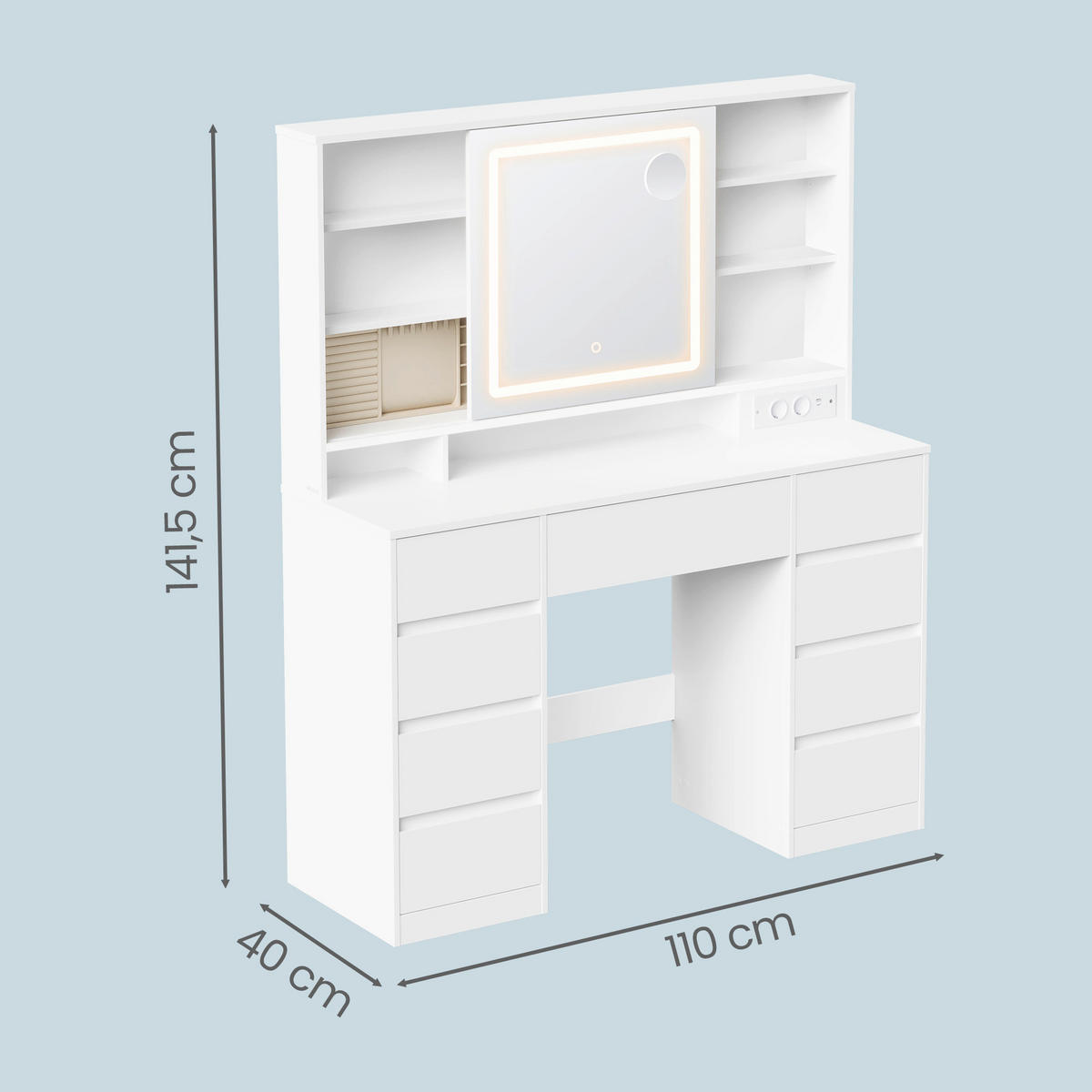SCHMINKTISCH 110/40/141,5 cm, Weiß  - Weiß, KONVENTIONELL, Glas/Holzwerkstoff (110/40/141,5cm) - Boxxx