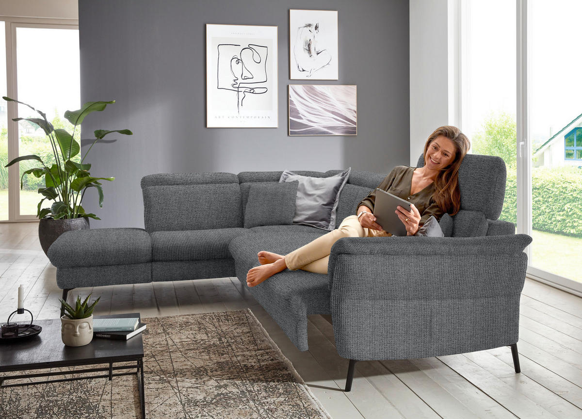 ECKSOFA in Struktur Anthrazit  - Anthrazit/Schwarz, Modern, Textil/Metall (235/275cm) - Cantus