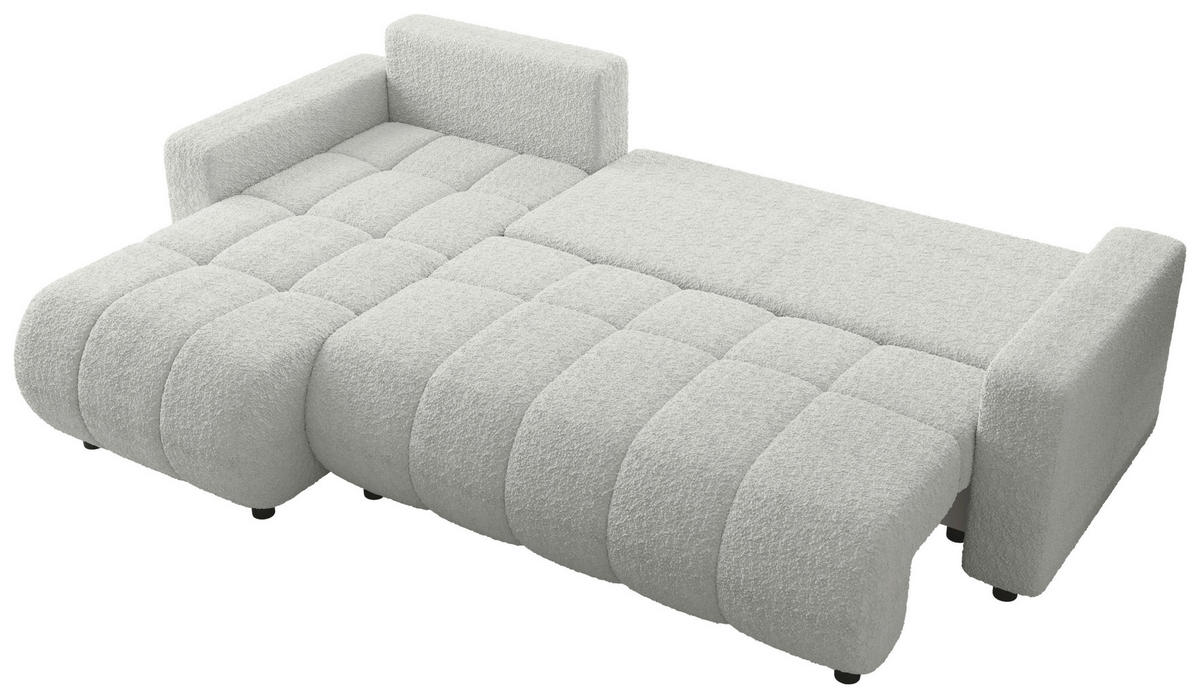 ECKSOFA Weiß Bouclé Zierkissen, Rückenkissen, Bettkasten, Schlaffunktion, Rücken echt, Liegefläche im Originalstoff  - Schwarz/Weiß, MODERN, Kunststoff/Textil (150/240cm) - Carryhome