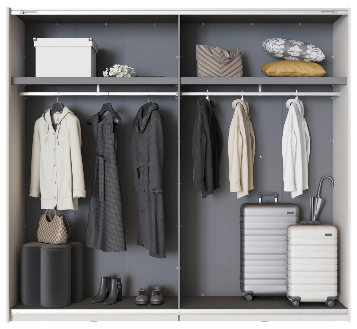 SKRIŇA S POS. DVER. – HOR.VED, kašmírová, 245/217,5/61 cm - čierna/kašmírová, Basics, kov/kompozitné drevo (245/217,5/61cm) - Xora