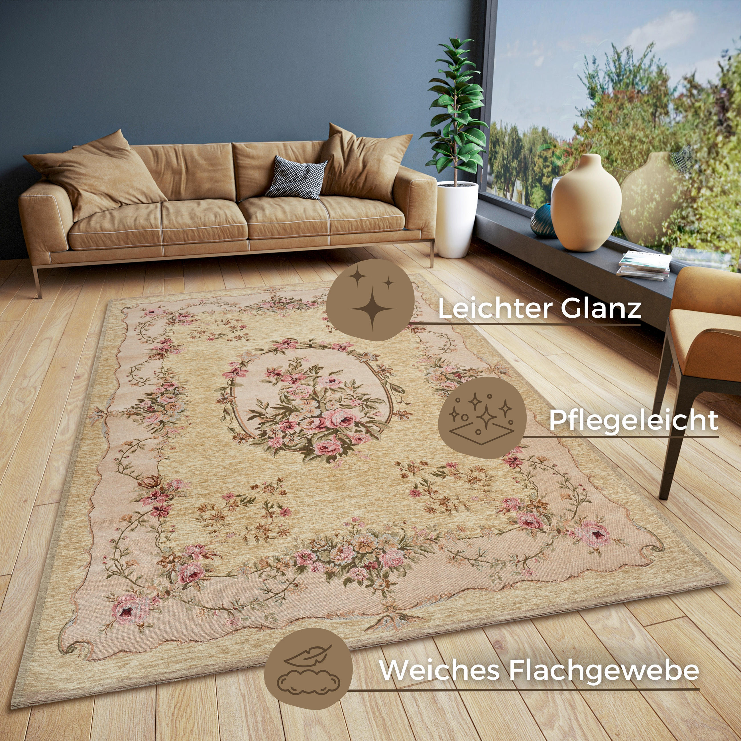 FLACHWEBETEPPICH 150/220 cm Gobelin Creme, Beige  - Beige/Creme, Design, Kunststoff/Textil (150/220cm)