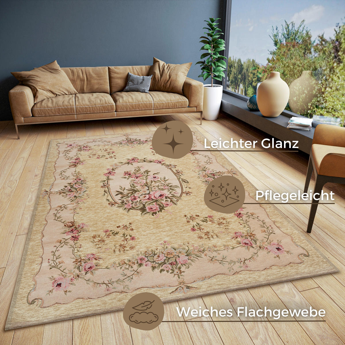 FLACHWEBETEPPICH 120/180 cm Gobelin Creme, Beige  - Beige/Creme, Design, Kunststoff/Textil (120/180cm)