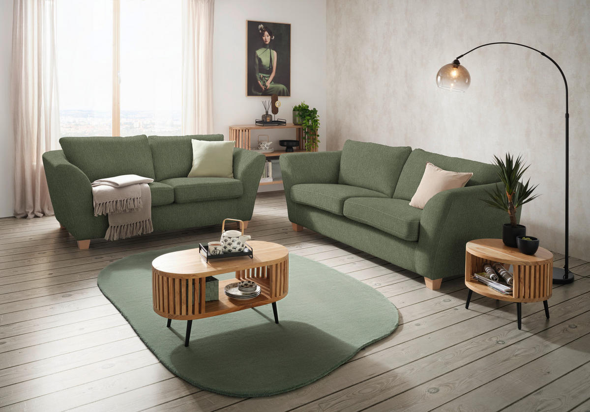 3-SITS SOFFA i chenille olivgrön  - olivgrön/naturfärgad, trä/textil (216/70-85/95cm) - MID.YOU