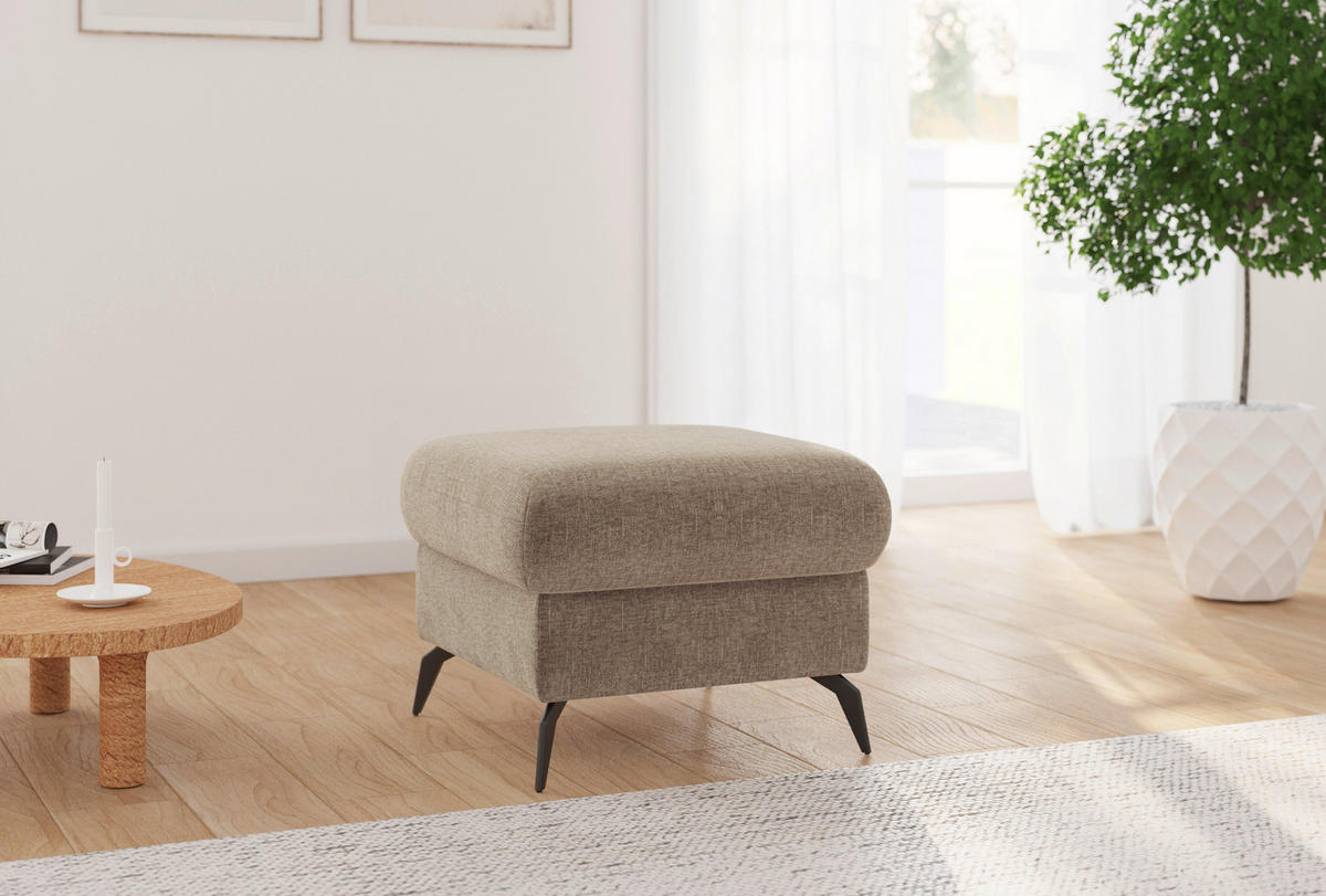 HOCKER in Textil Hellbraun  - Hellbraun/Schwarz, KONVENTIONELL, Textil/Metall (58/50/58cm) - Sit & More