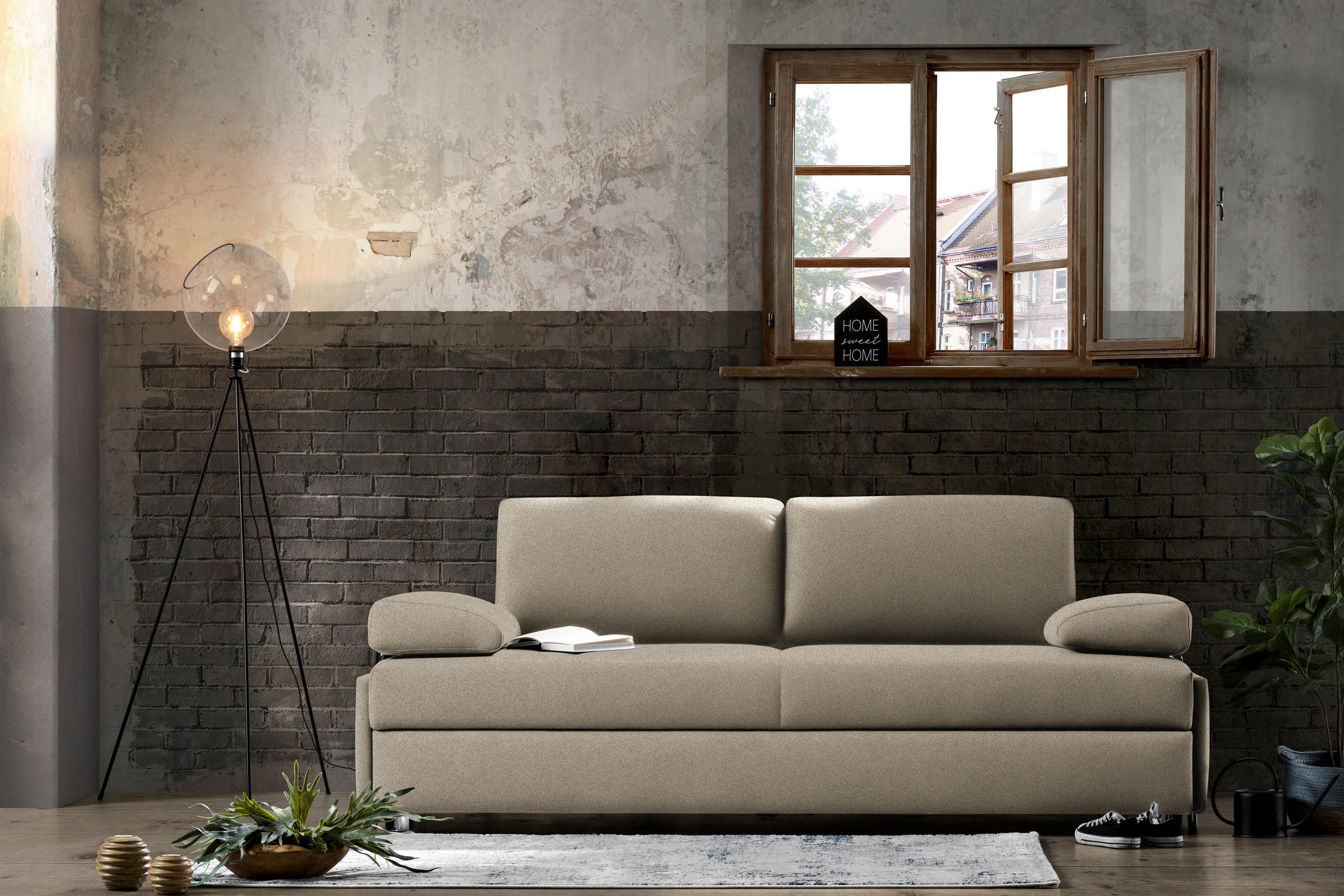 SCHLAFSOFA in Flachgewebe Hellbraun  - Chromfarben/Hellbraun, Design, Textil/Metall (212/84/100cm) - Bali