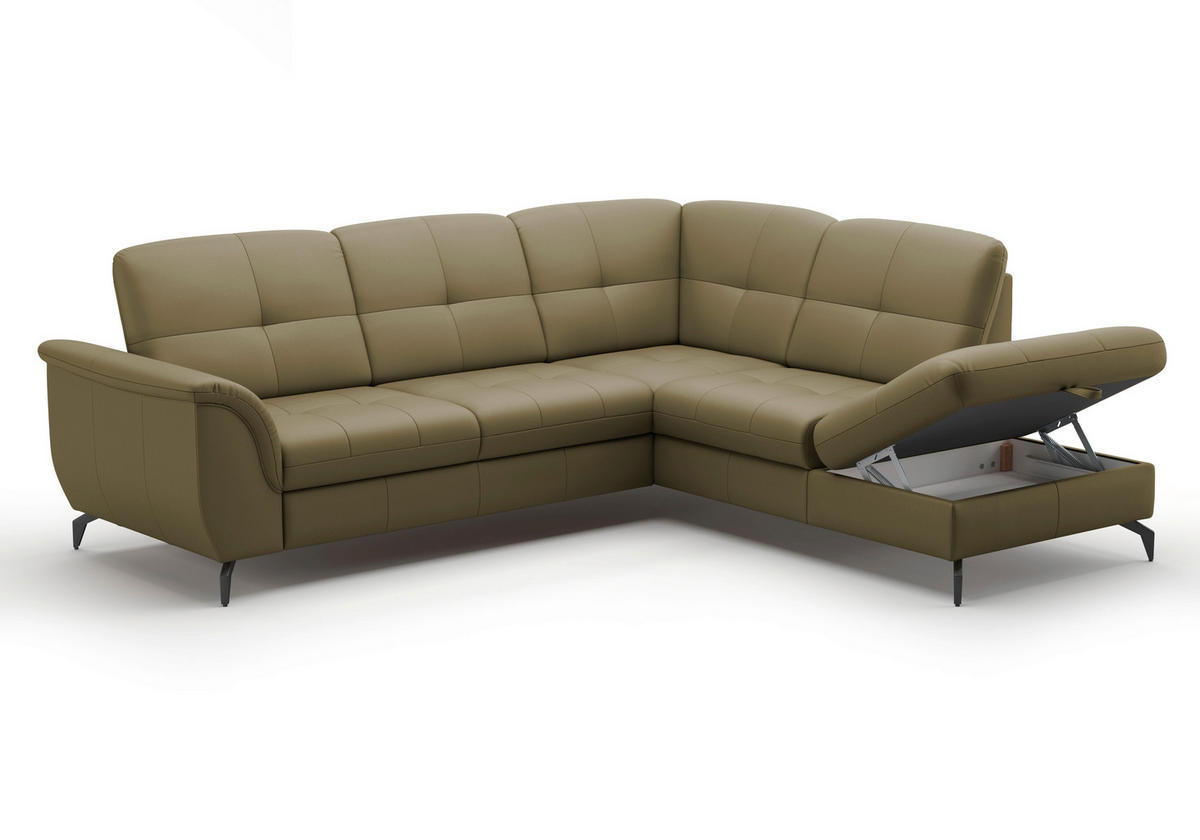 ECKSOFA Vliesstoff Kombination Echtleder/Stoff Olivgrün  - Schwarz/Olivgrün, Modern, Leder/Textil (244/212cm) - Sit & More