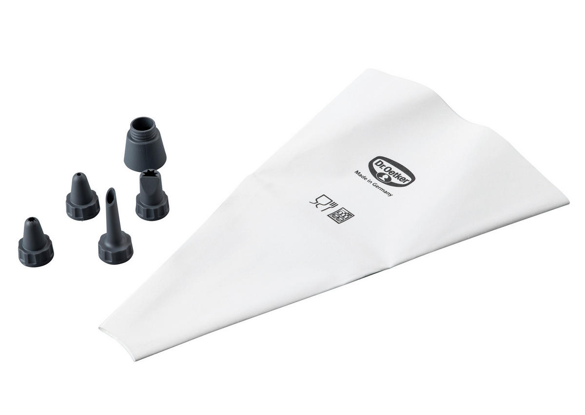 TORTADÍSZÍTŐ HABZSÁK - fehér/szürke, Basics, műanyag/textil (31cm) - Dr.Oetker