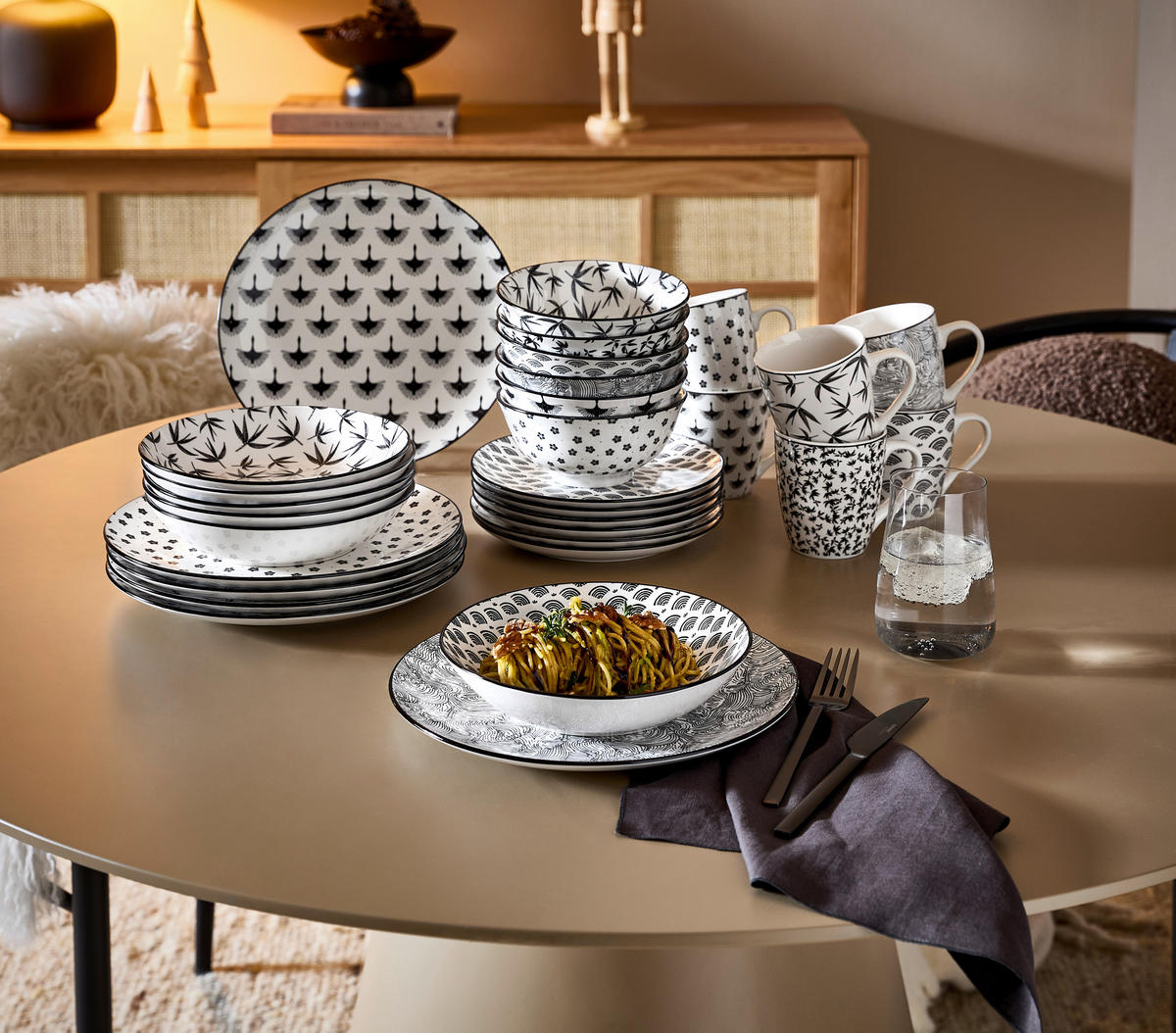 KOMBINOVANI SERVIS  TOKYO 2.0   30 delova     - bela/crna, Trendi, keramika - Novel