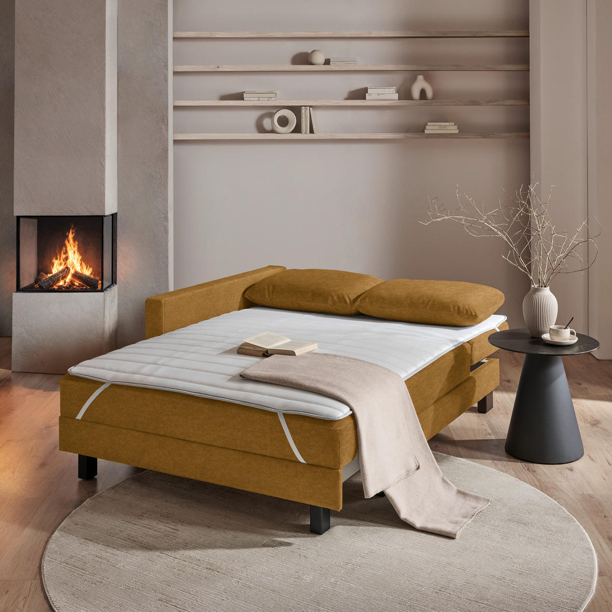 LIEGE  in Velours Messingfarben  - Eiche dunkel/Messingfarben, MODERN, Holz/Textil (137/72/155cm) - Joka