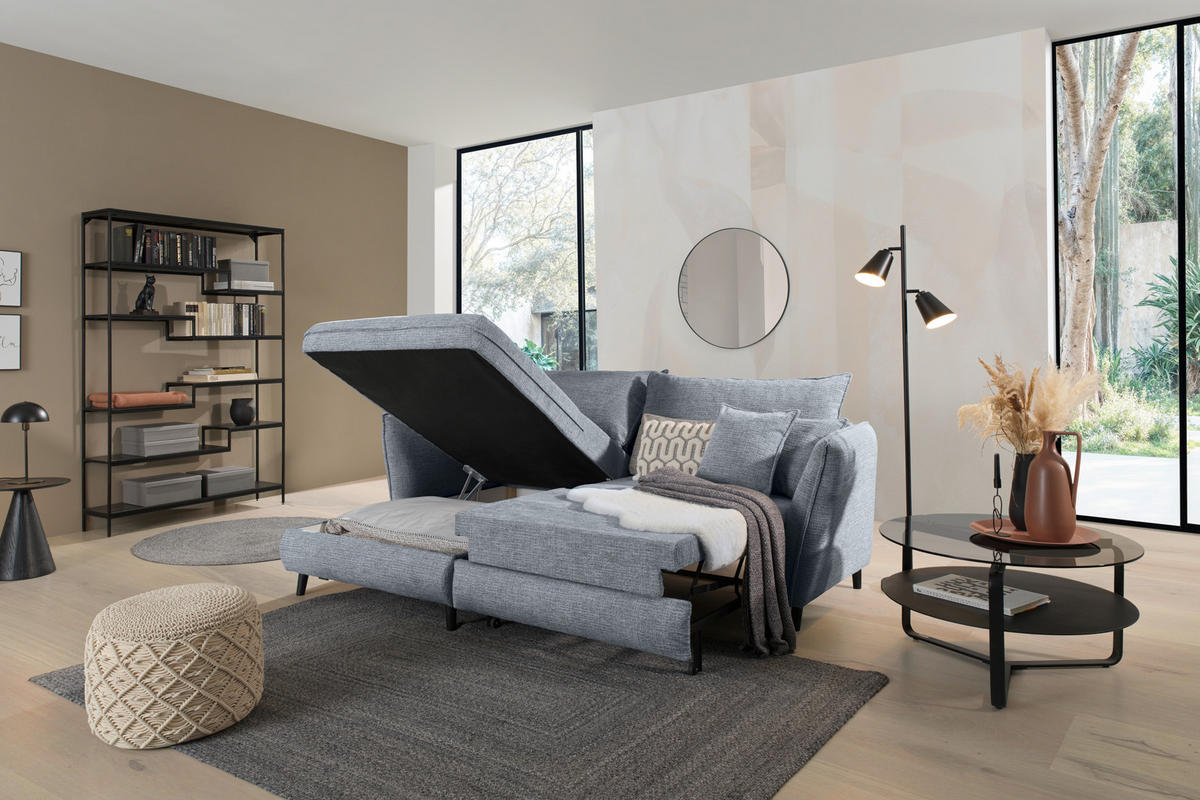 HÖRNSOFFA i struktur blågrå  - blågrå/svart, Design, trä/textil (245/161cm) - Livetastic
