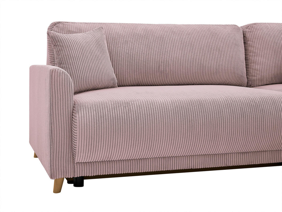 ECKSOFA MILOS Rosa Cord Rückenkissen, Bettkasten, Schlaffunktion, Rücken echt  - Naturfarben/Rosa, Design, Textil (224/148cm) - P & B