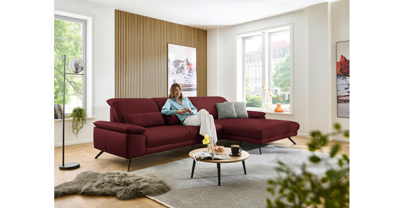 ECKSOFA in Echtleder Rot  - Rot/Schwarz, Design, Leder/Metall (332/193cm) - Dieter Knoll